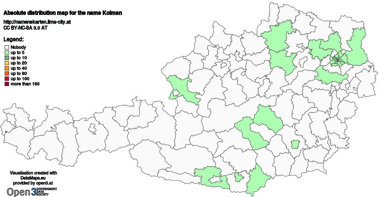 Absolute Distribution maps for surname Kolman