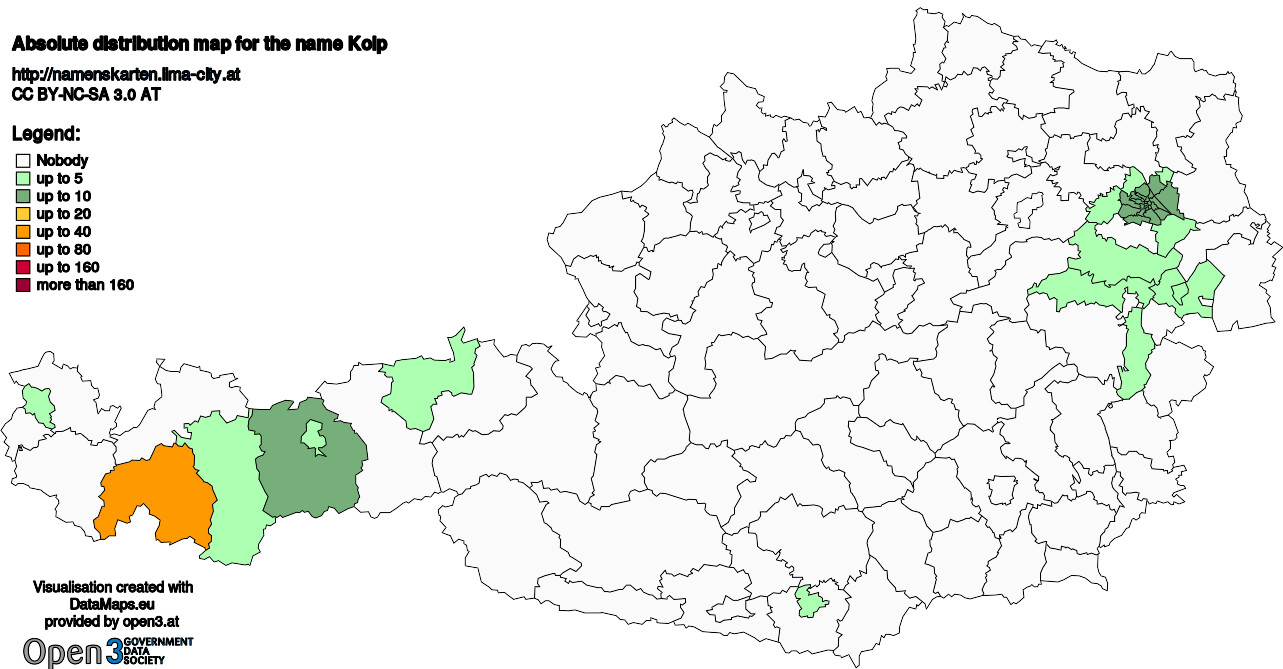 Absolute Distribution maps for surname Kolp