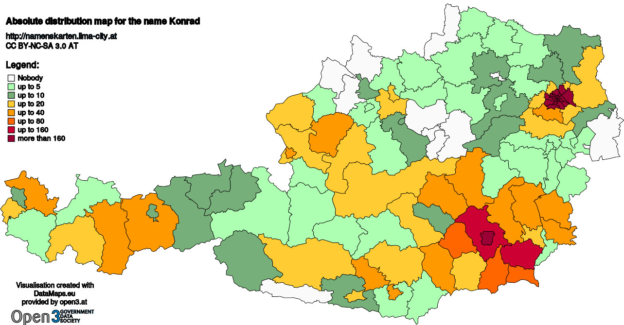 Absolute Distribution maps for surname Konrad