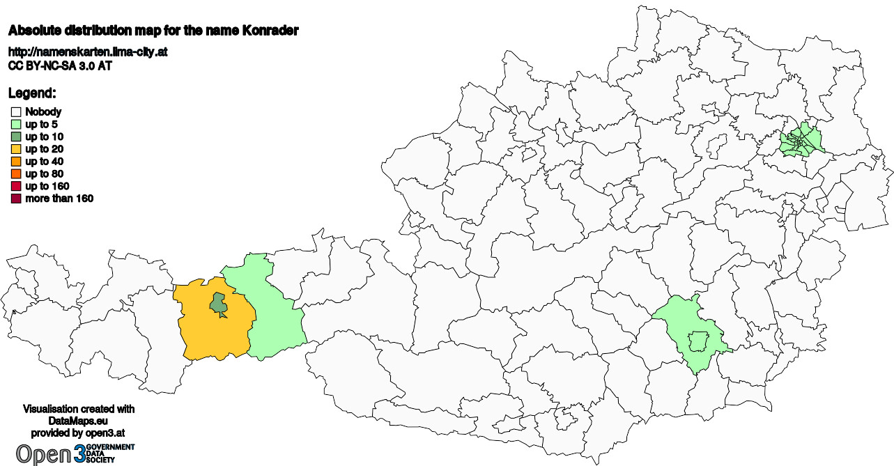 Absolute Distribution maps for surname Konrader
