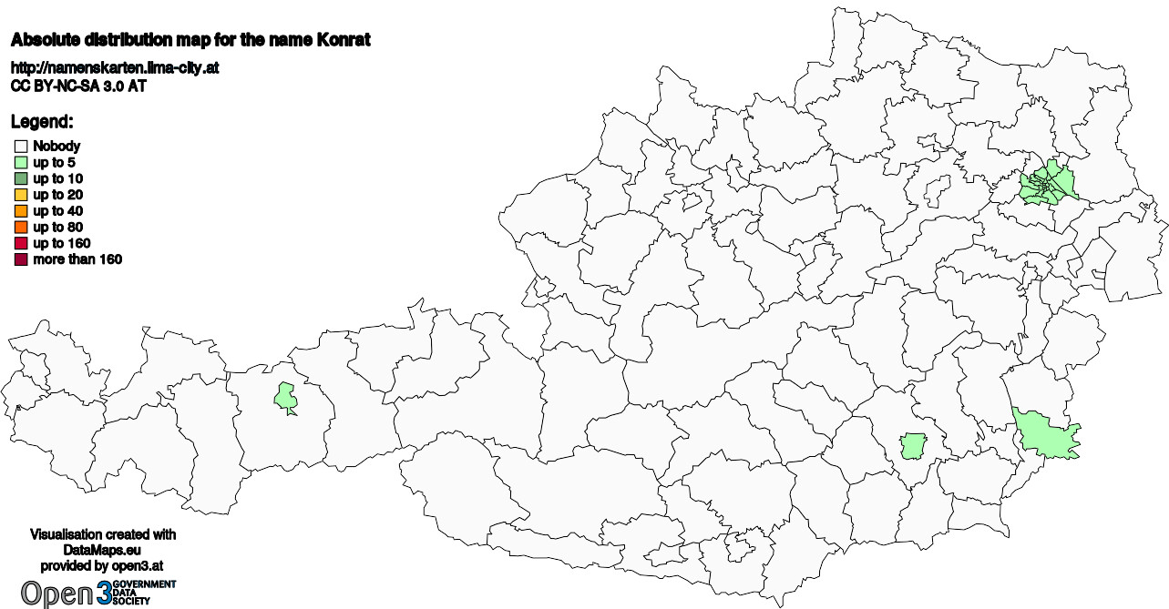 Absolute Distribution maps for surname Konrat