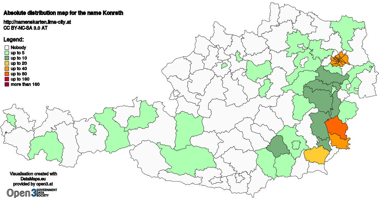 Absolute Distribution maps for surname Konrath