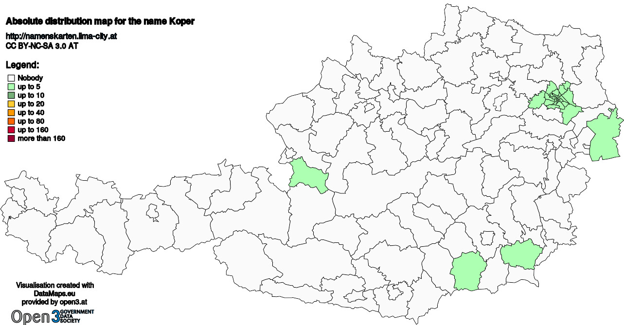 Absolute Distribution maps for surname Koper