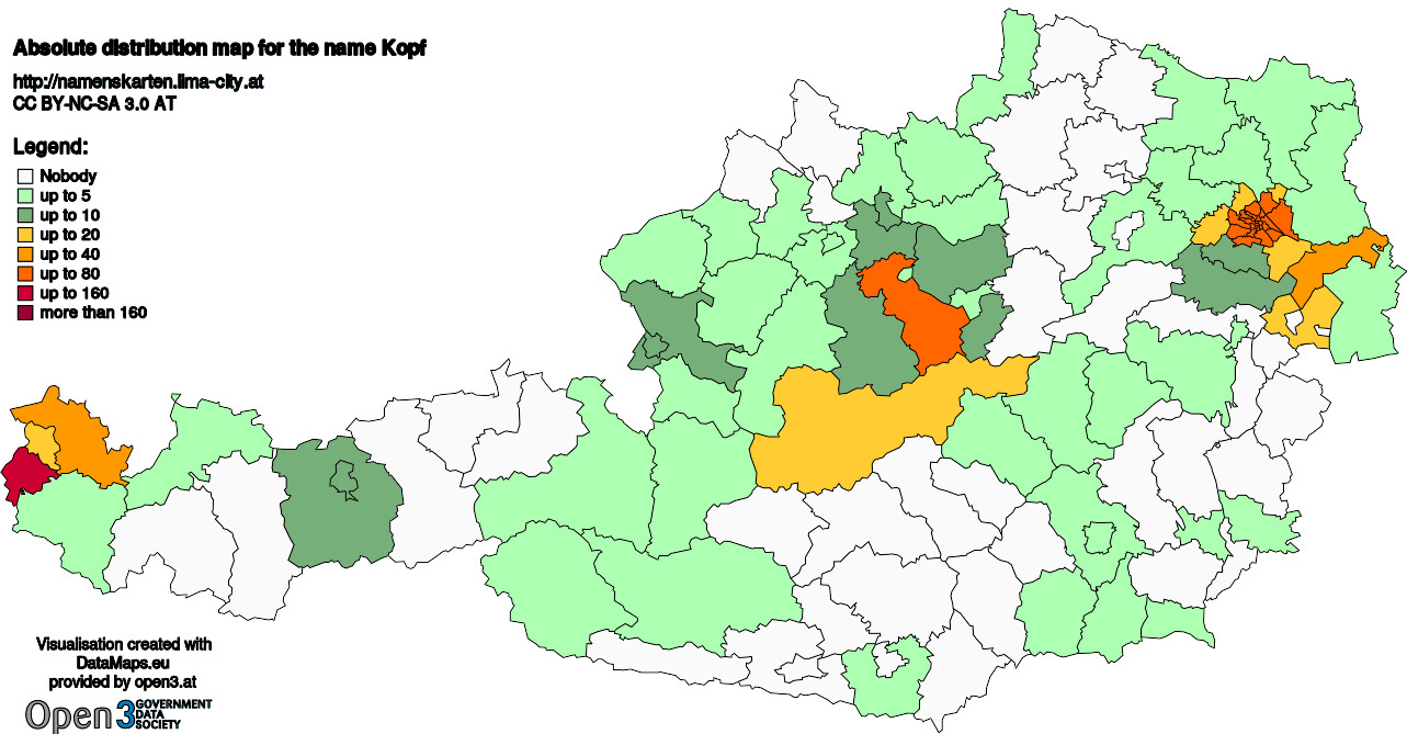 Absolute Distribution maps for surname Kopf