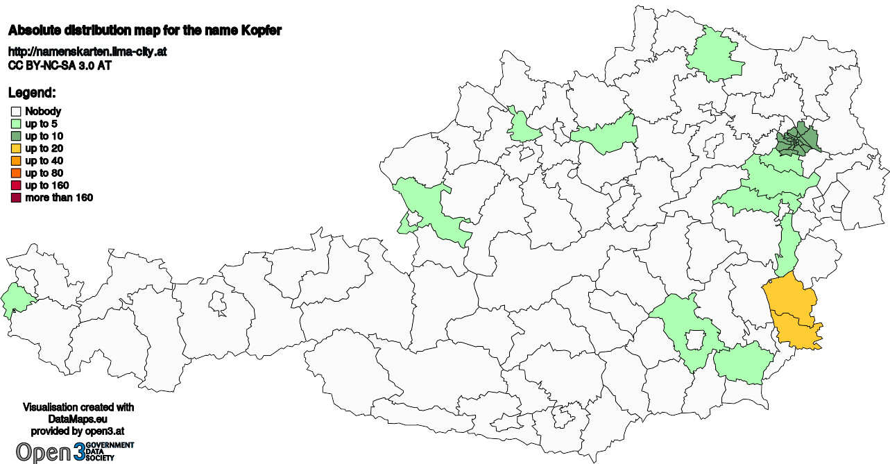 Absolute Distribution maps for surname Kopfer