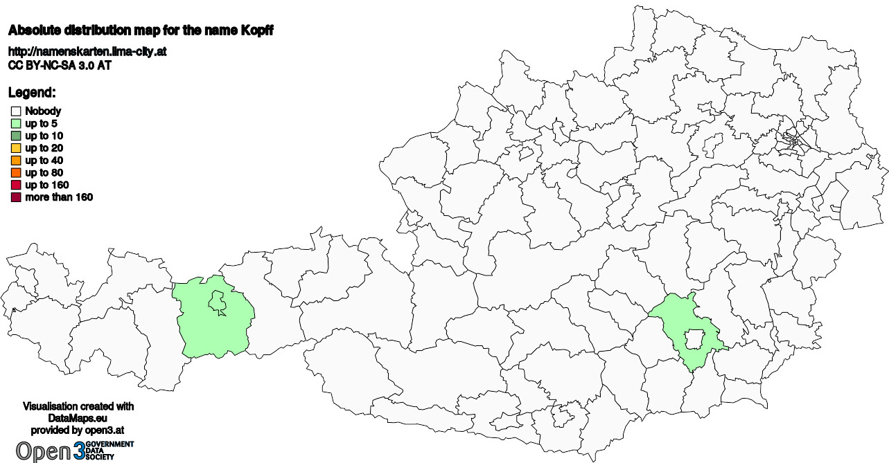 Absolute Distribution maps for surname Kopff