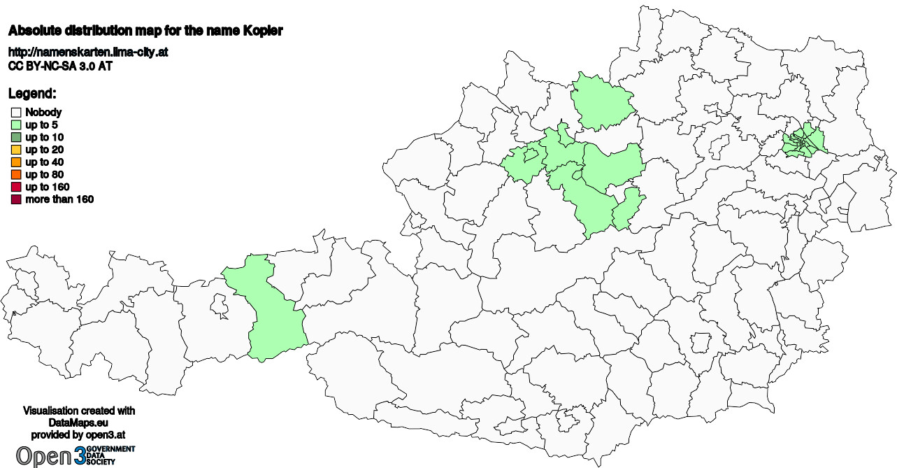 Absolute Distribution maps for surname Kopler