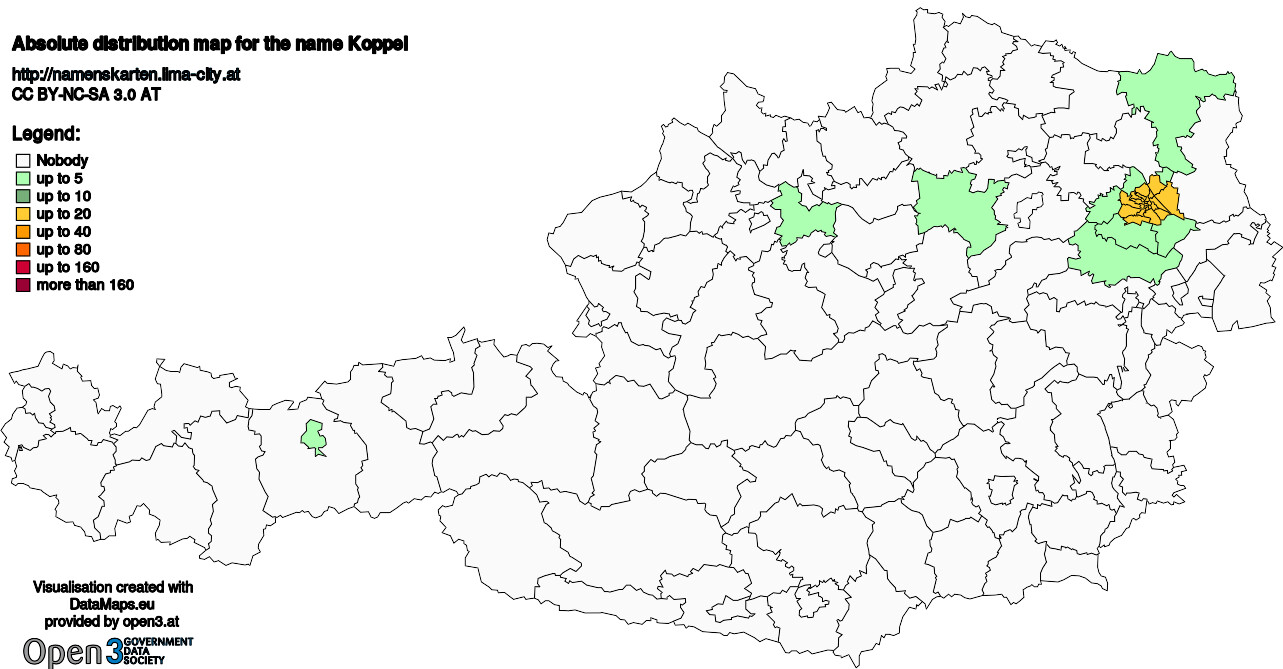 Absolute Distribution maps for surname Koppel