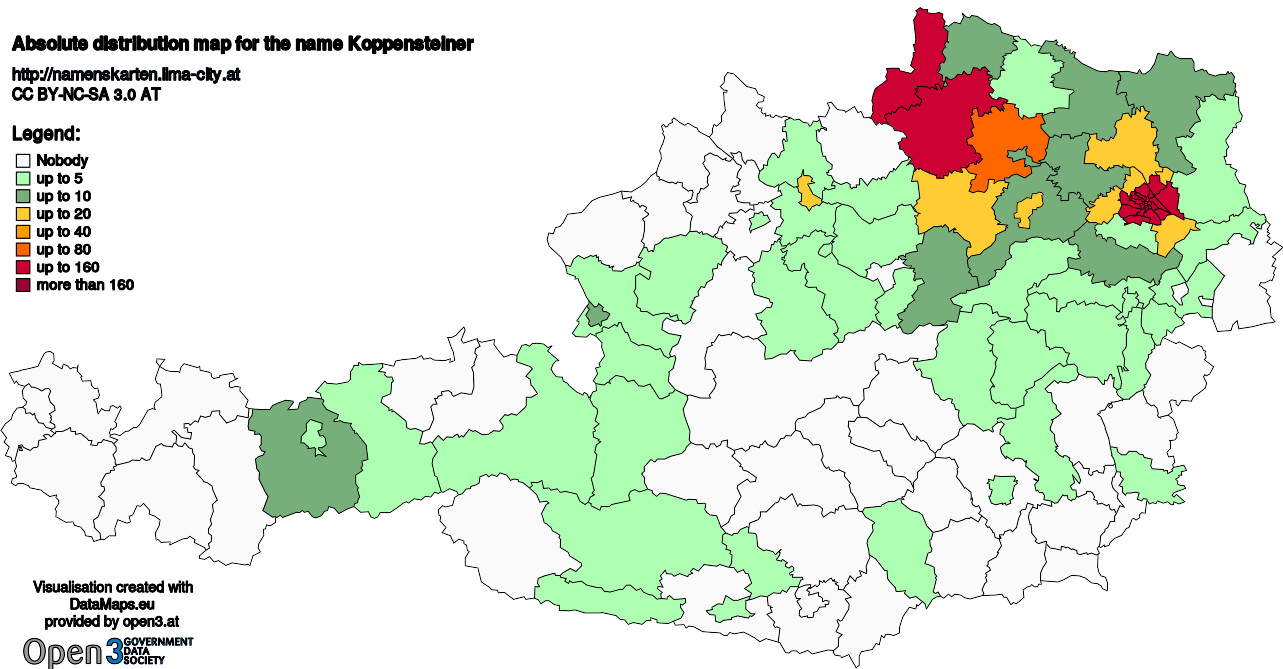 Absolute Distribution maps for surname Koppensteiner