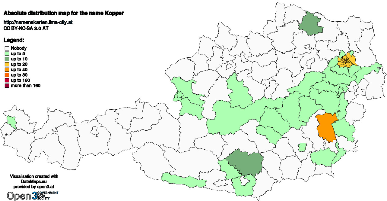 Absolute Distribution maps for surname Kopper