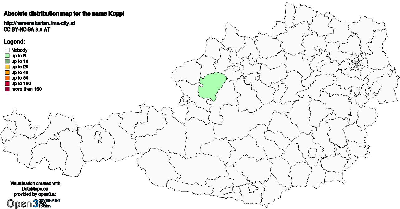 Absolute Distribution maps for surname Koppl