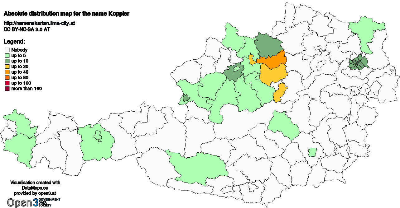 Absolute Distribution maps for surname Koppler