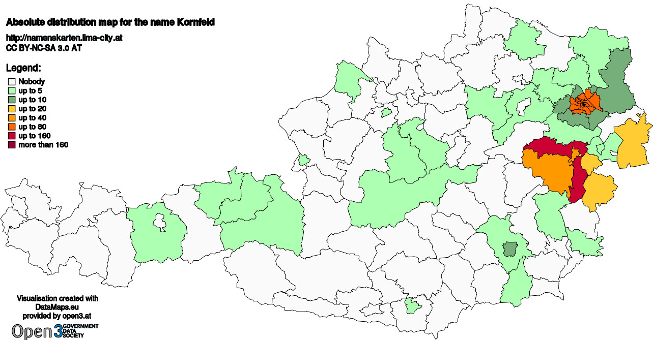 Absolute Distribution maps for surname Kornfeld