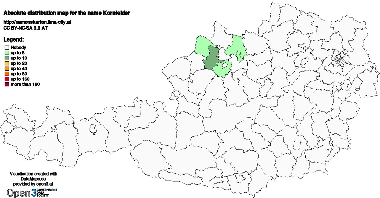 Absolute Distribution maps for surname Kornfelder