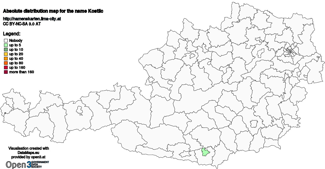 Absolute Distribution maps for surname Kostiic