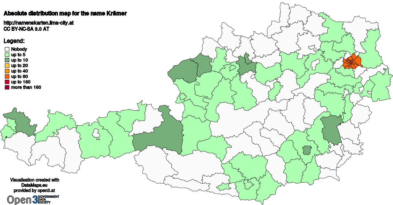 Absolute Distribution maps for surname Krämer