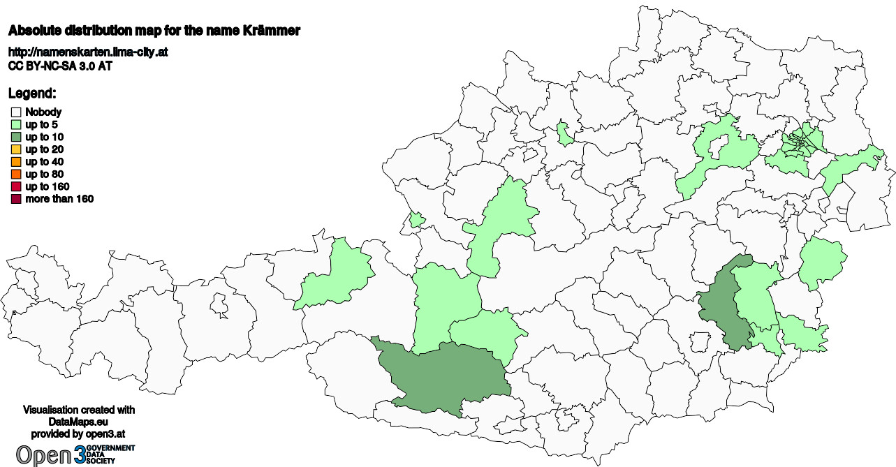 Absolute Distribution maps for surname Krämmer