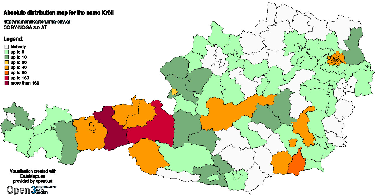 Absolute Distribution maps for surname Kröll