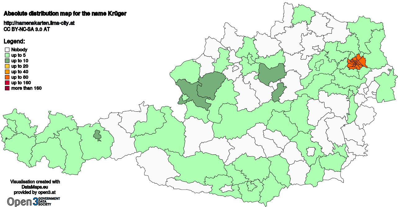 Absolute Distribution maps for surname Krüger