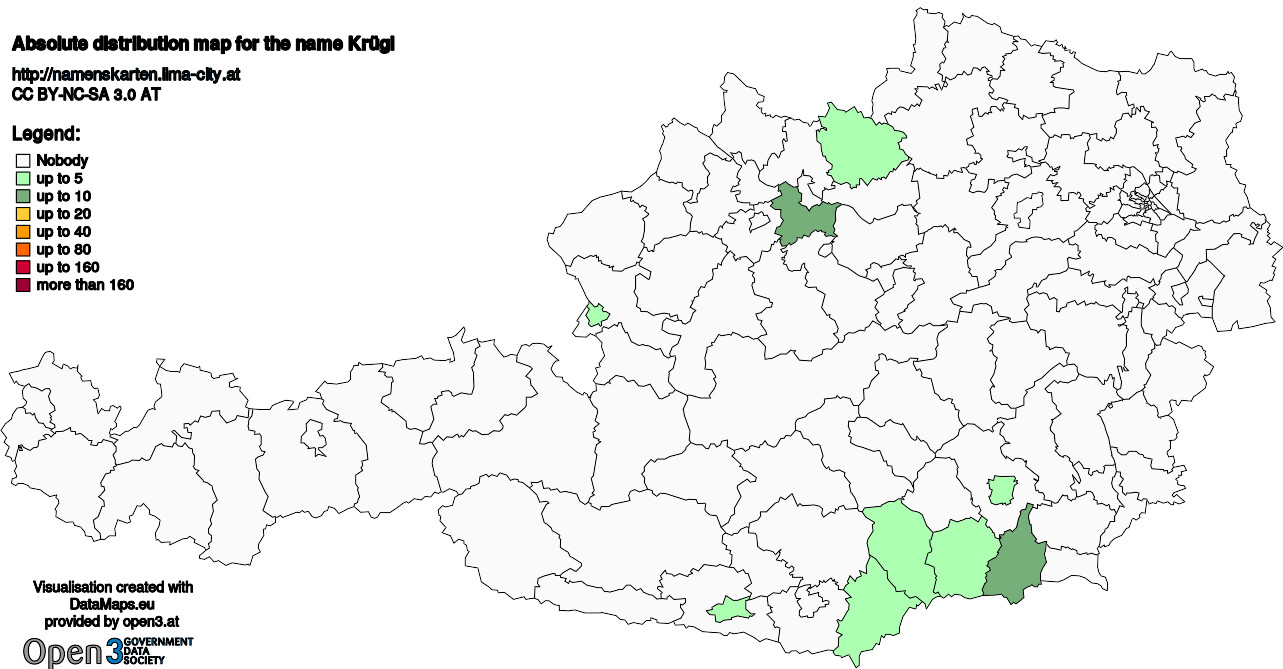 Absolute Distribution maps for surname Krügl