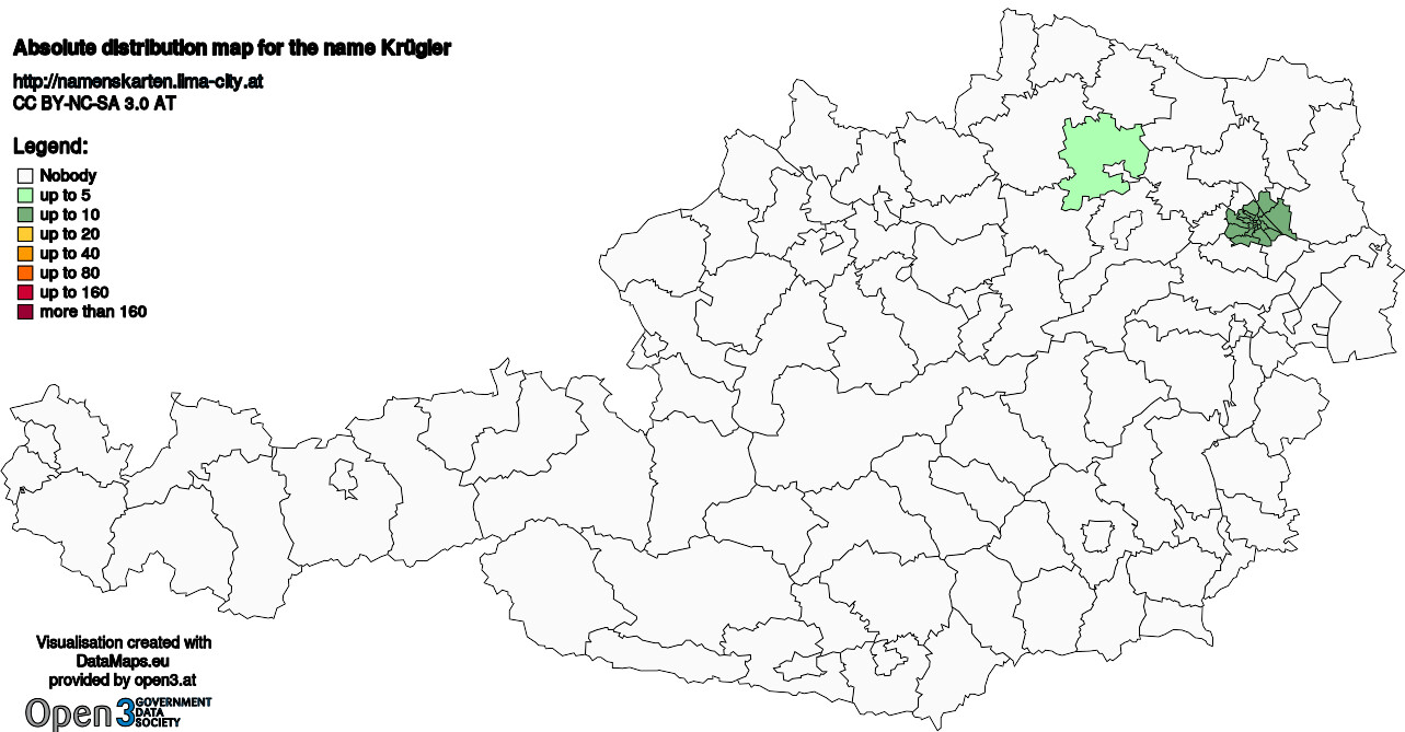 Absolute Distribution maps for surname Krügler