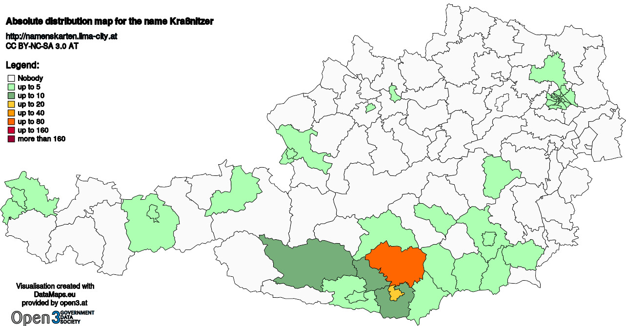 Absolute Distribution maps for surname Kraßnitzer