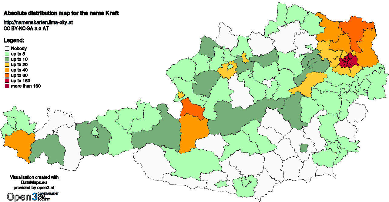 Absolute Distribution maps for surname Kraft