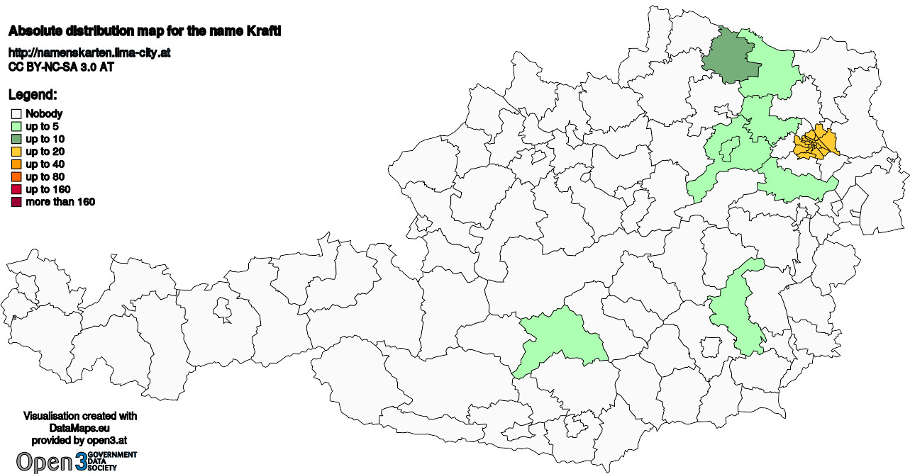 Absolute Distribution maps for surname Kraftl