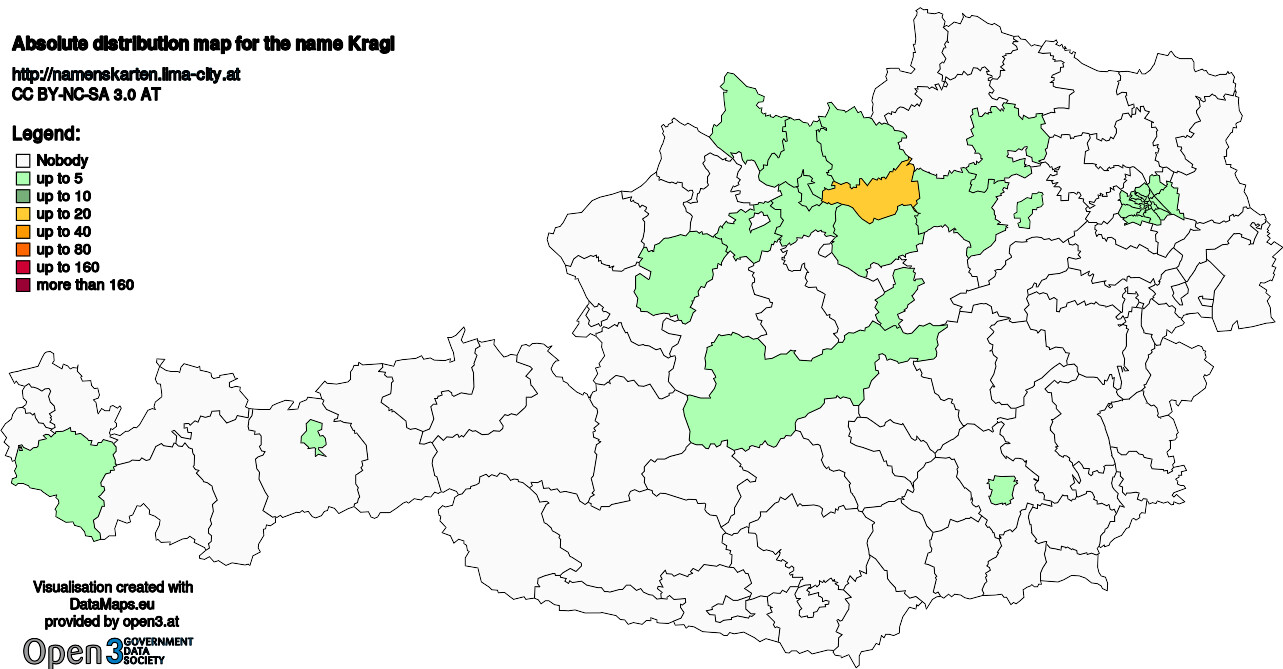 Absolute Distribution maps for surname Kragl