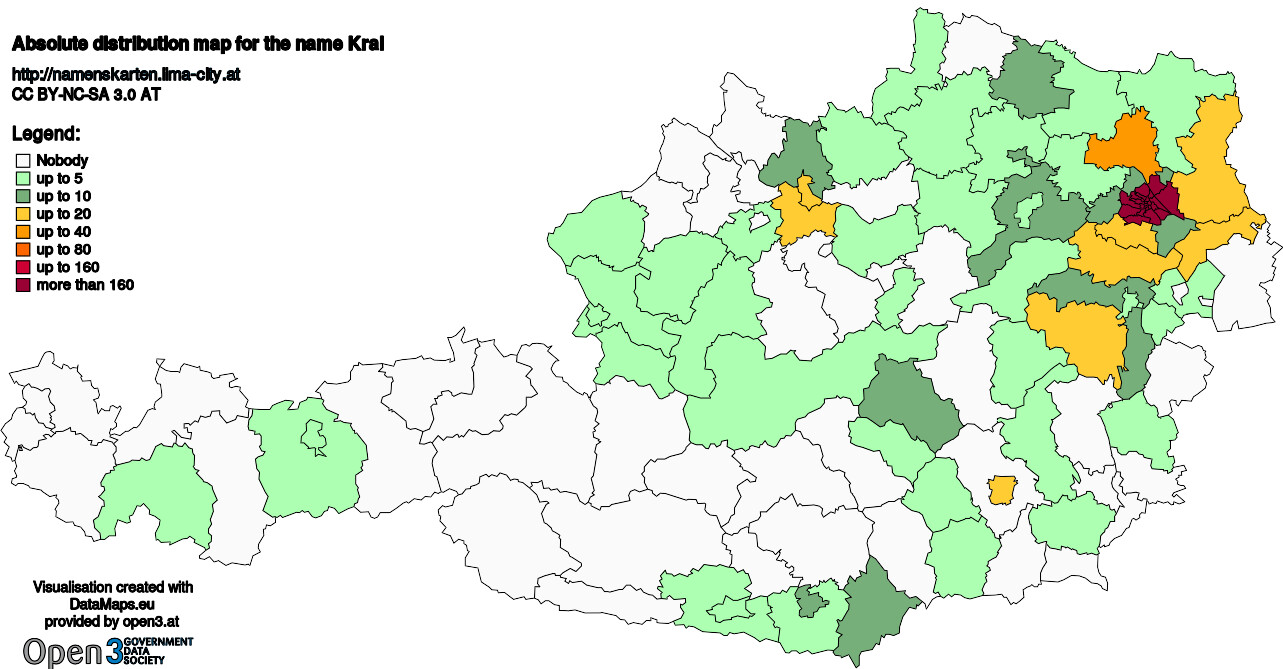 Absolute Distribution maps for surname Kral