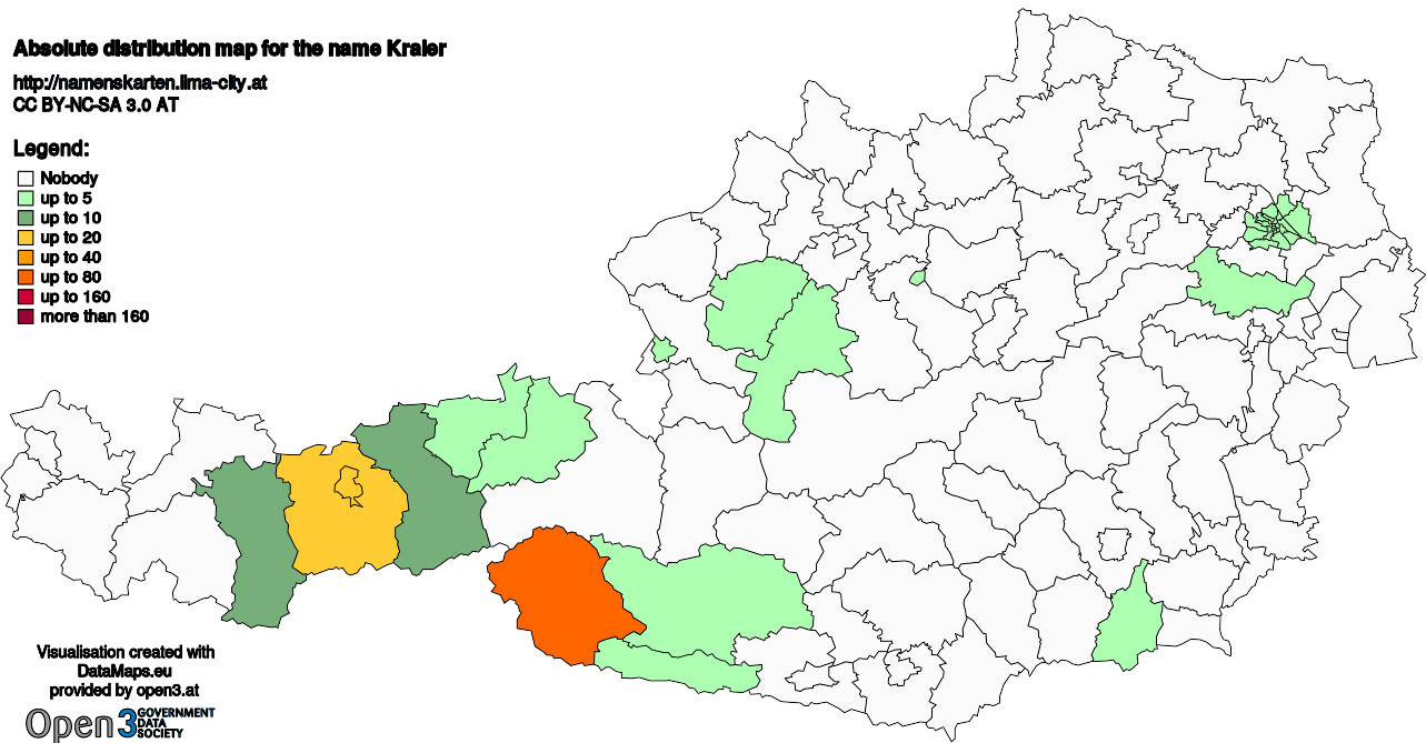 Absolute Distribution maps for surname Kraler