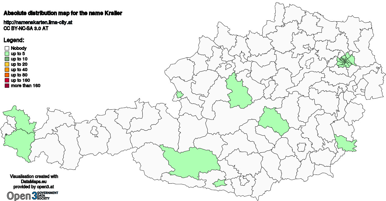 Absolute Distribution maps for surname Kraller