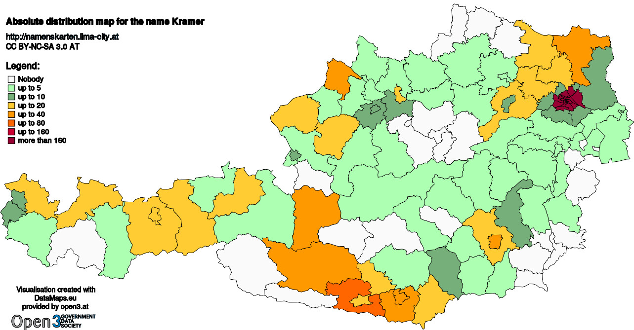 Absolute Distribution maps for surname Kramer