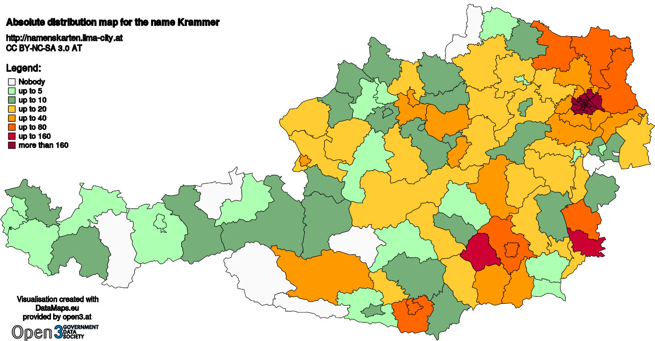Absolute Distribution maps for surname Krammer