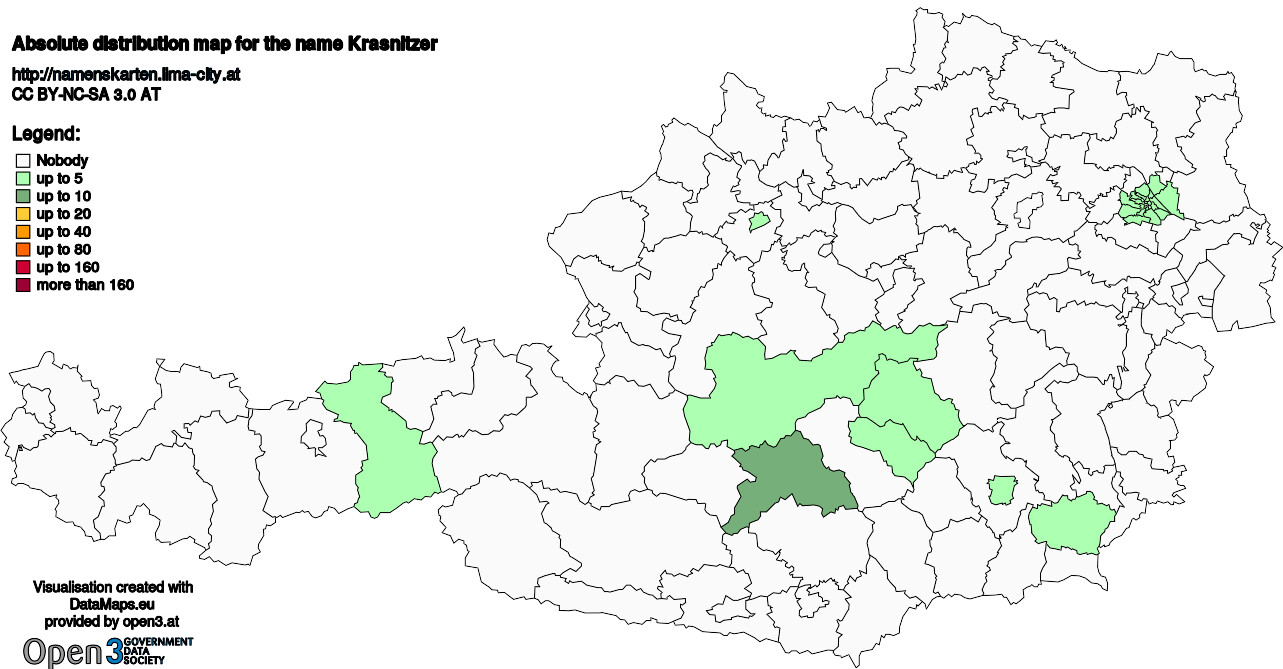 Absolute Distribution maps for surname Krasnitzer