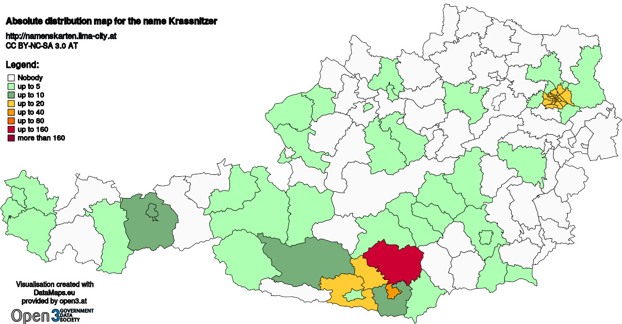 Absolute Distribution maps for surname Krassnitzer