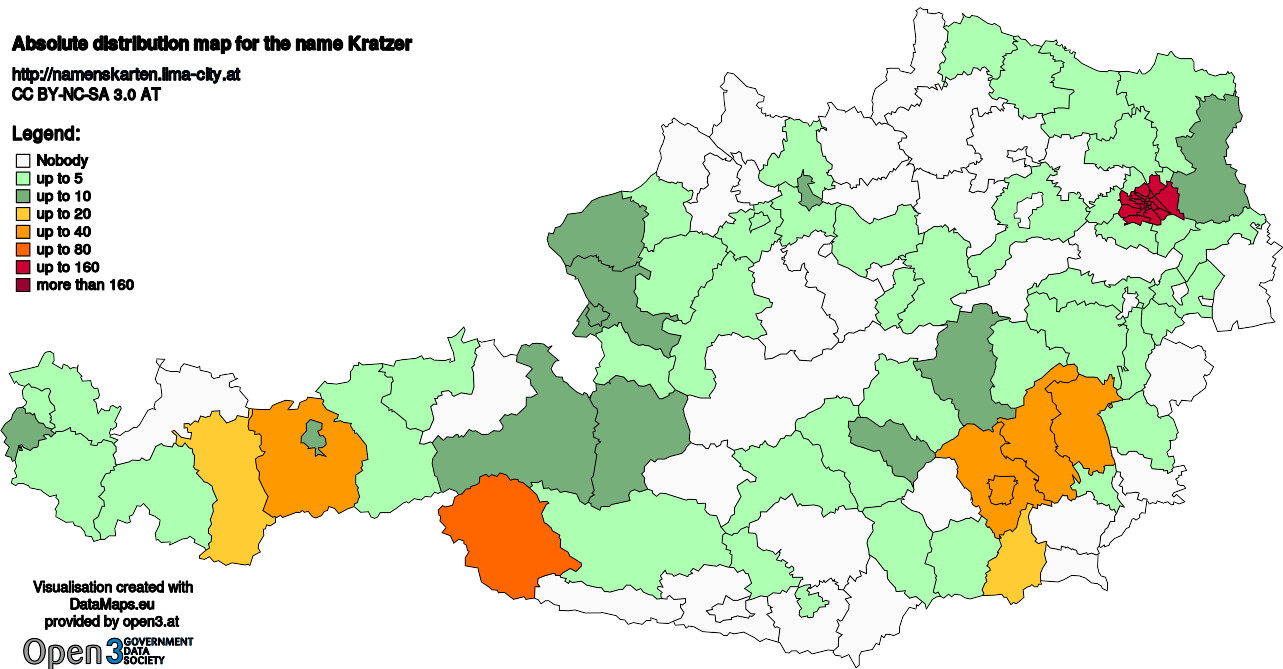 Absolute Distribution maps for surname Kratzer