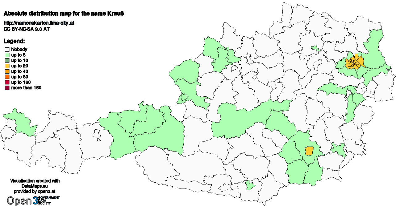 Absolute Distribution maps for surname Krauß