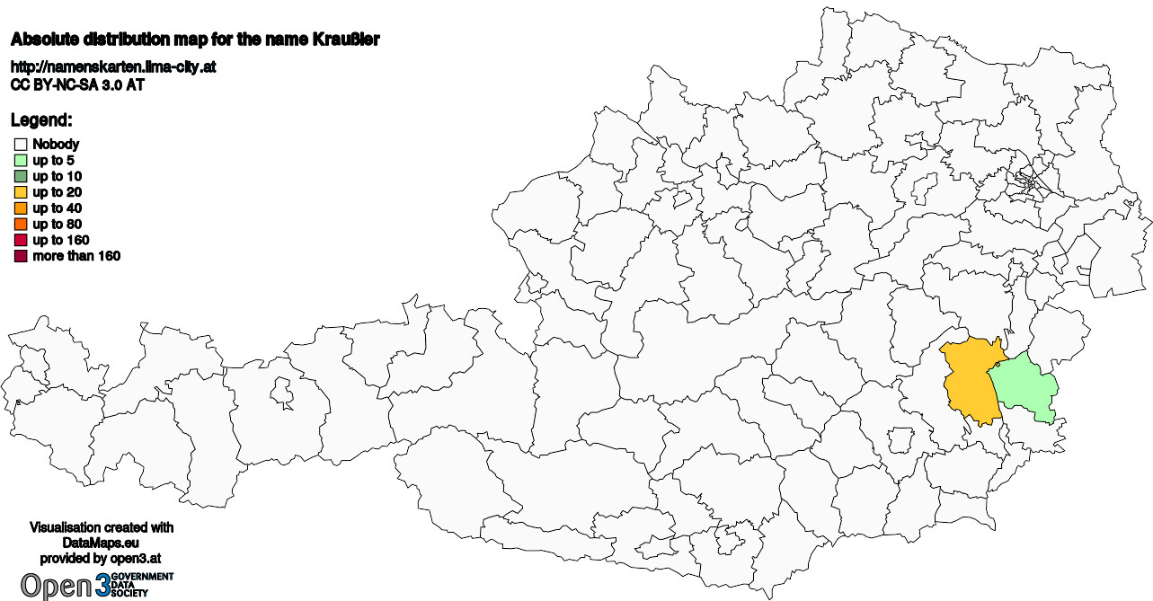 Absolute Distribution maps for surname Kraußler