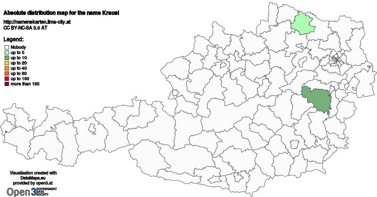 Absolute Distribution maps for surname Krausl