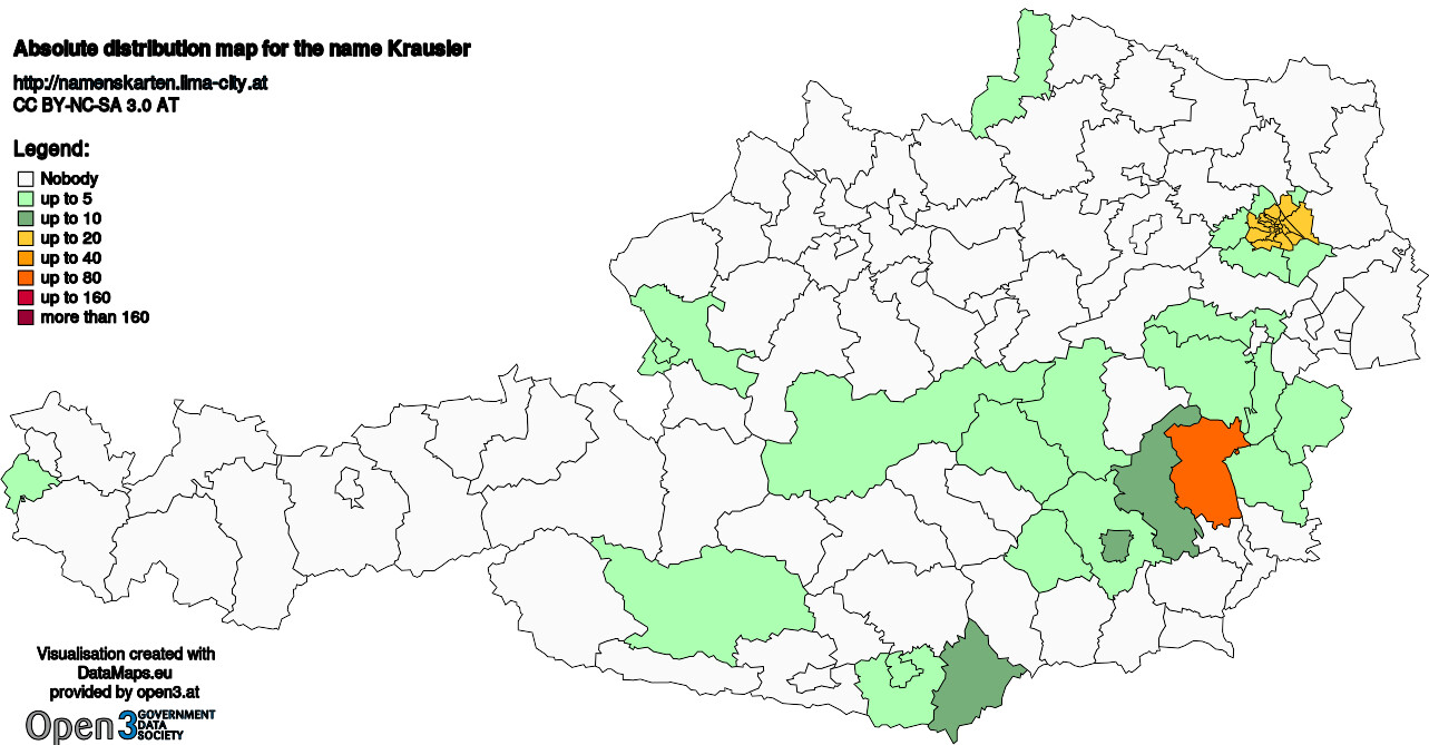 Absolute Distribution maps for surname Krausler