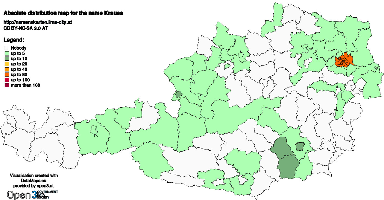 Absolute Distribution maps for surname Krauss