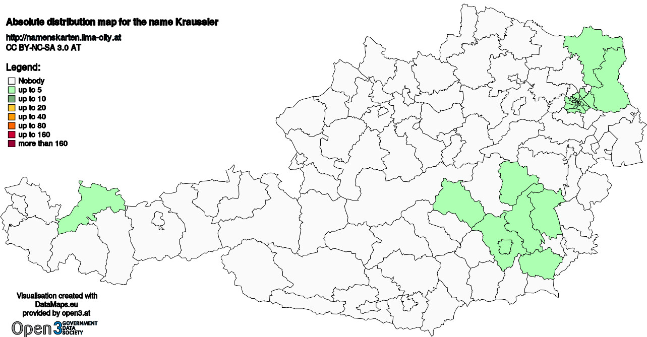 Absolute Distribution maps for surname Kraussler