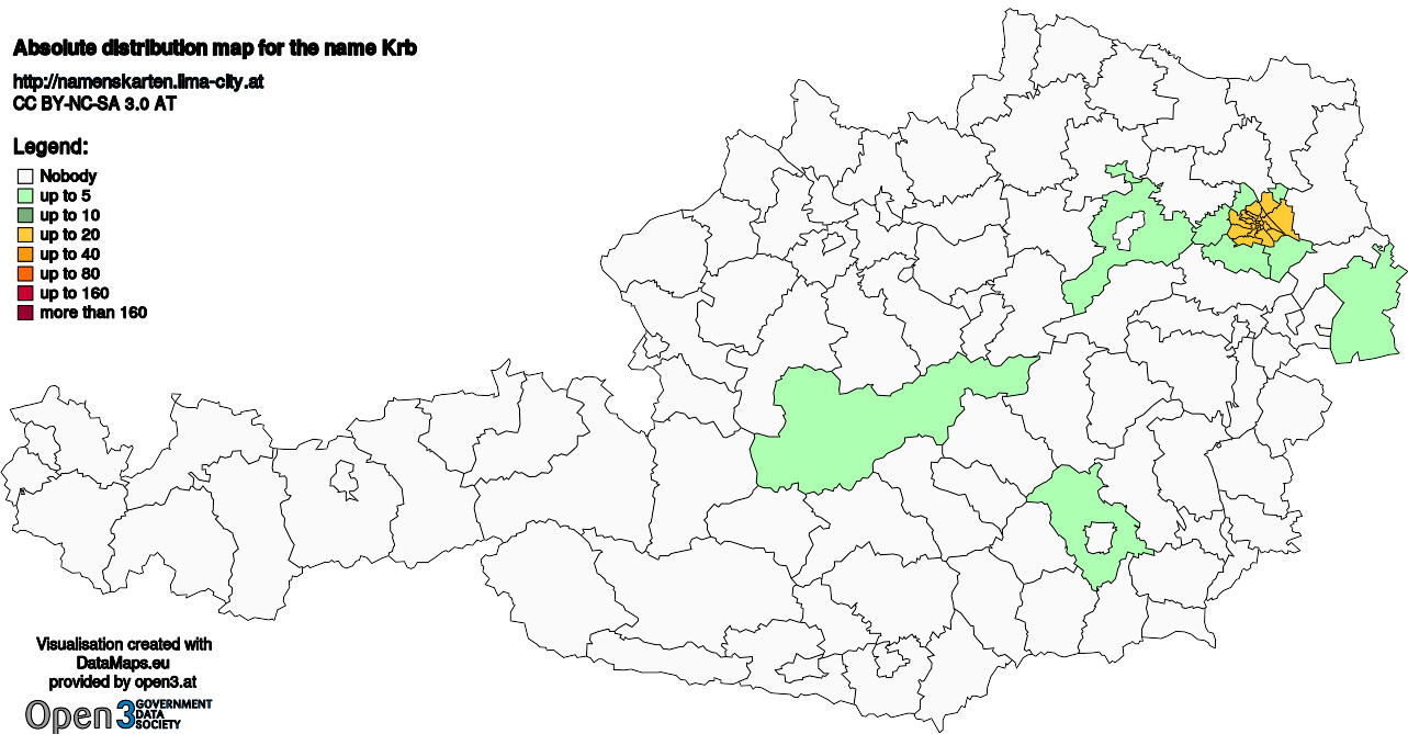 Absolute Distribution maps for surname Krb