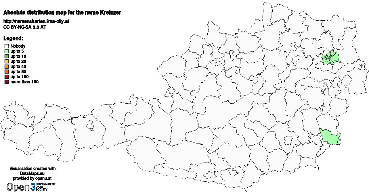 Absolute Distribution maps for surname Kreinzer