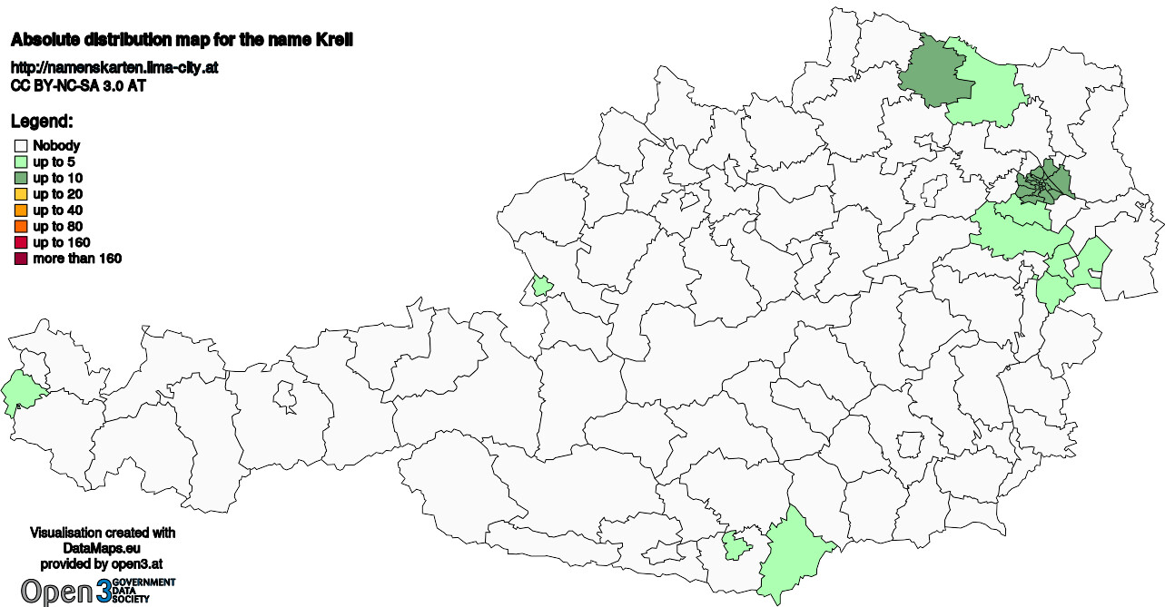 Absolute Distribution maps for surname Krell