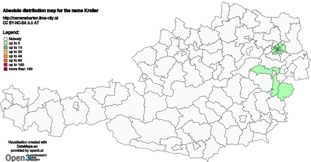 Absolute Distribution maps for surname Kreller