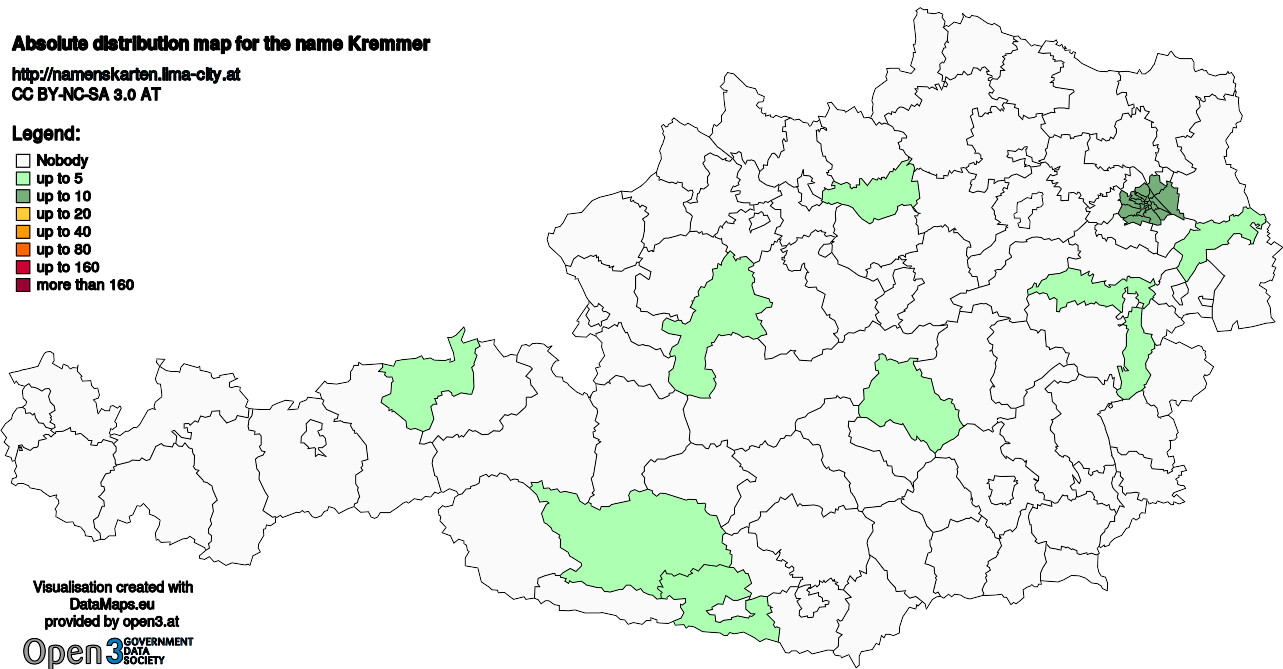 Absolute Distribution maps for surname Kremmer