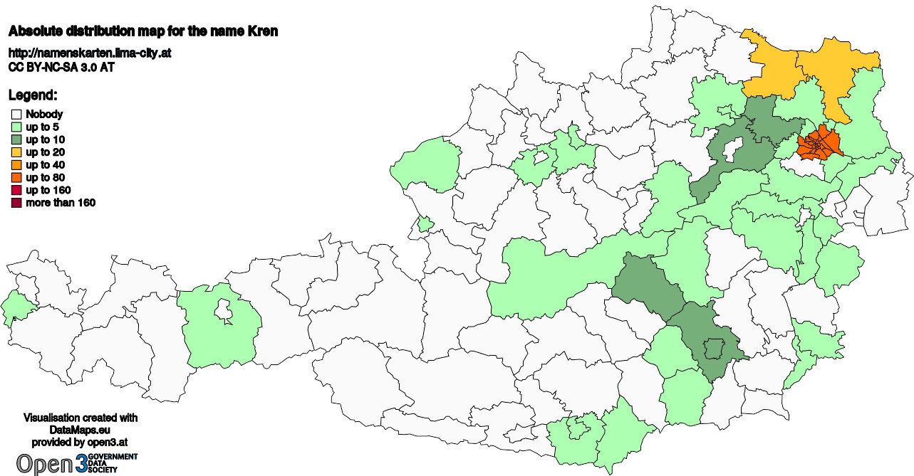 Absolute Distribution maps for surname Kren