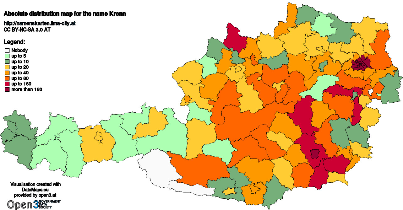 Absolute Distribution maps for surname Krenn